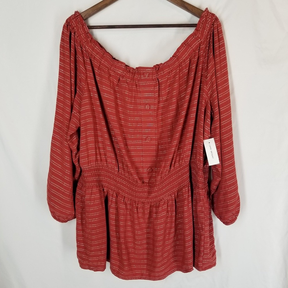Lane Bryant Rust Metallic Stripe Off Shoulder Blouse‎ Top Plus Size 22/24